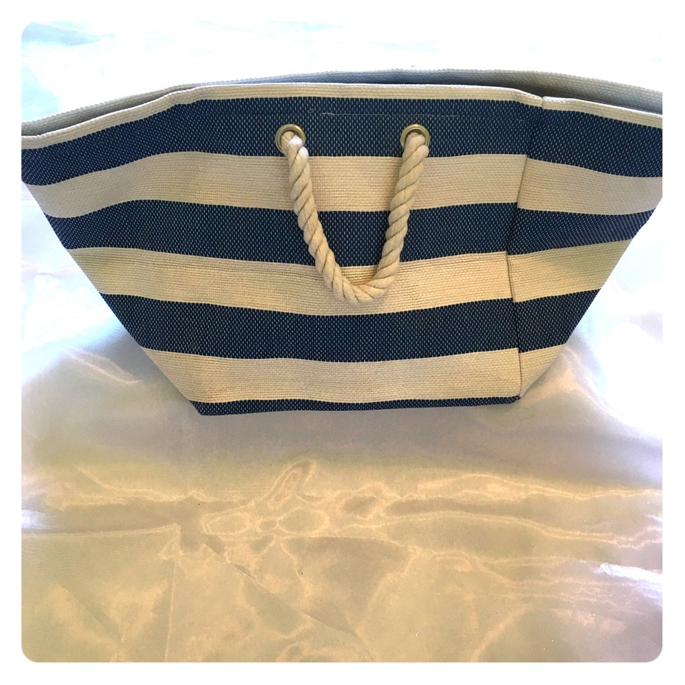 Navy white striped Canvas tote bag