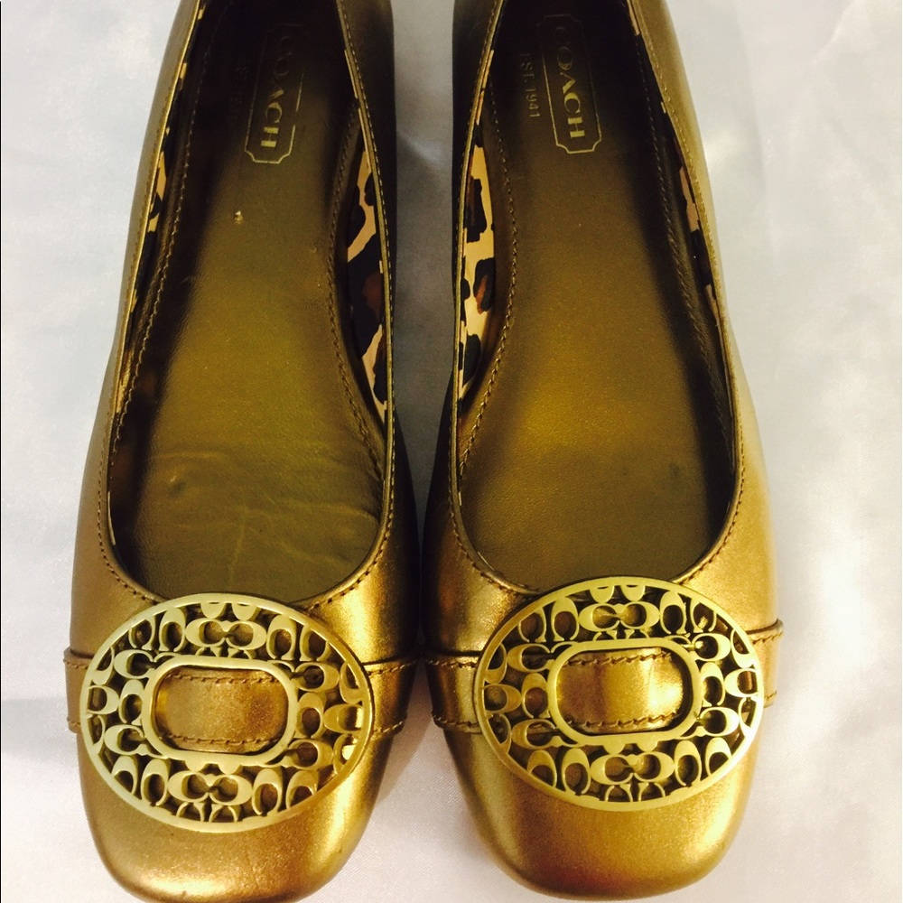 Coach Women's Metallic Bronze Gold Slip On Flats