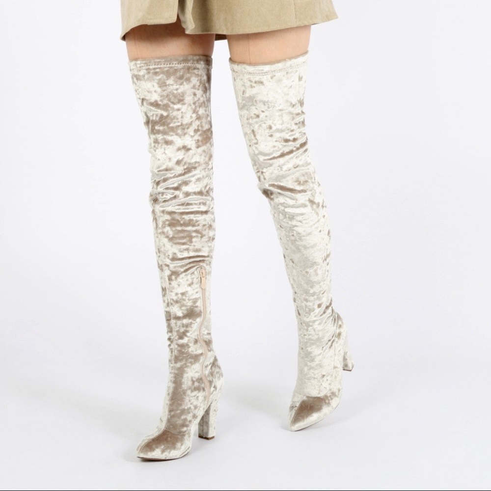 Crushed Velvet Over The Thigh Boots