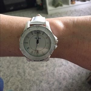 FOSSIL Ceramic face with leather band watch