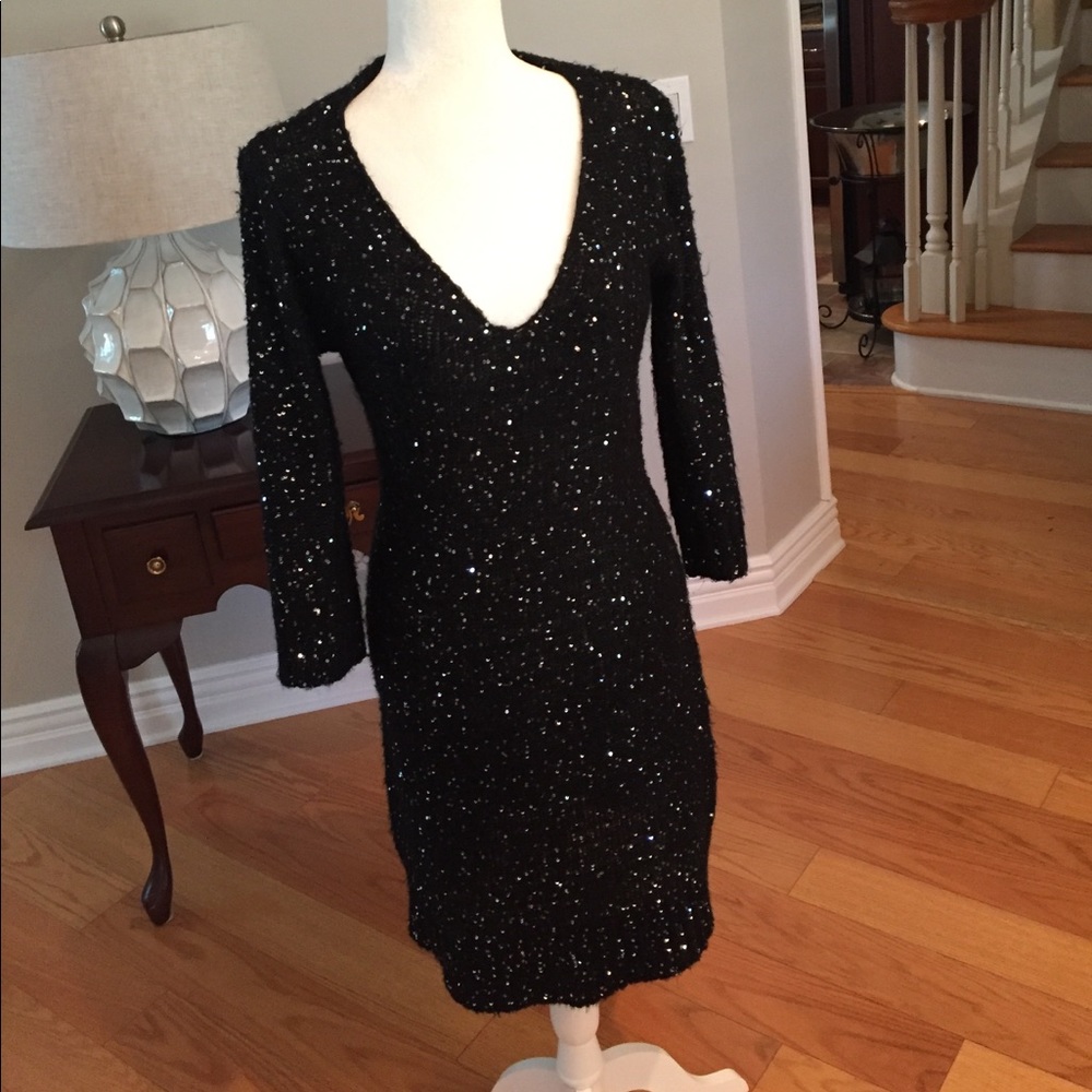 Black sequin sweater dress