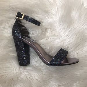 Lulus Black Glitter Ankle Strap Heels
