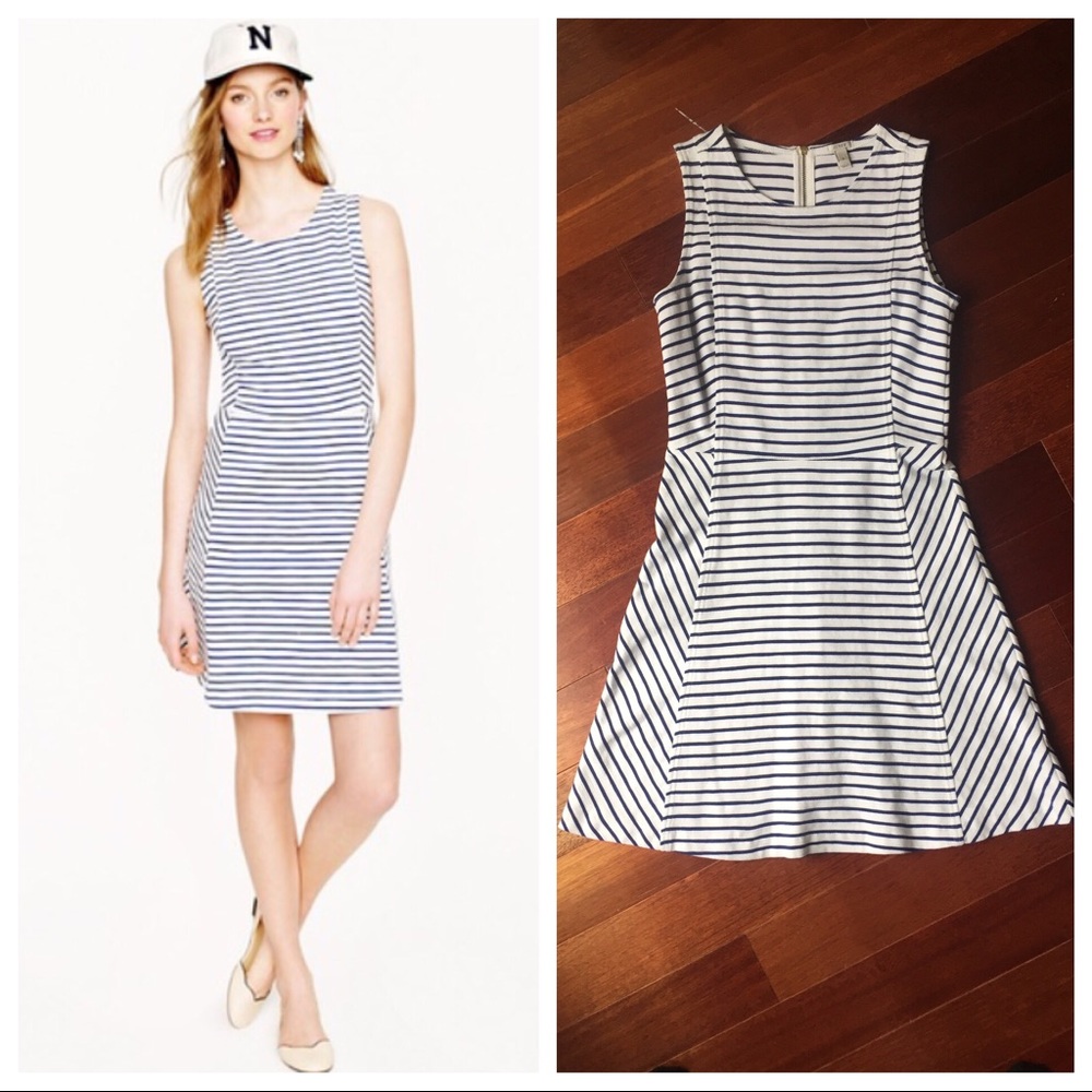 J Crew Navy White Striped Ponte Dress