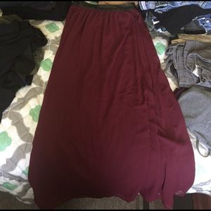 Burgandy maxi skirt with pleather top lining
