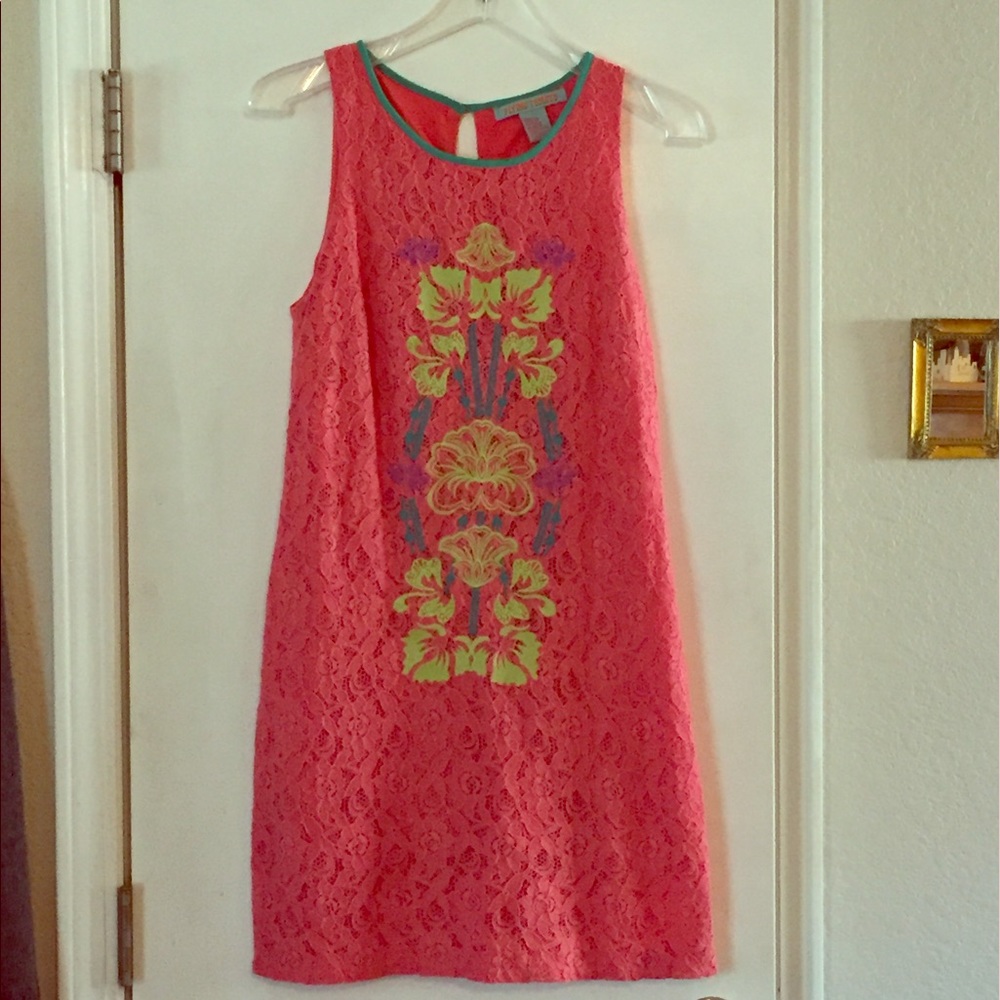 Flying Tomato Coral Embroidered Sleeveless Dress.
