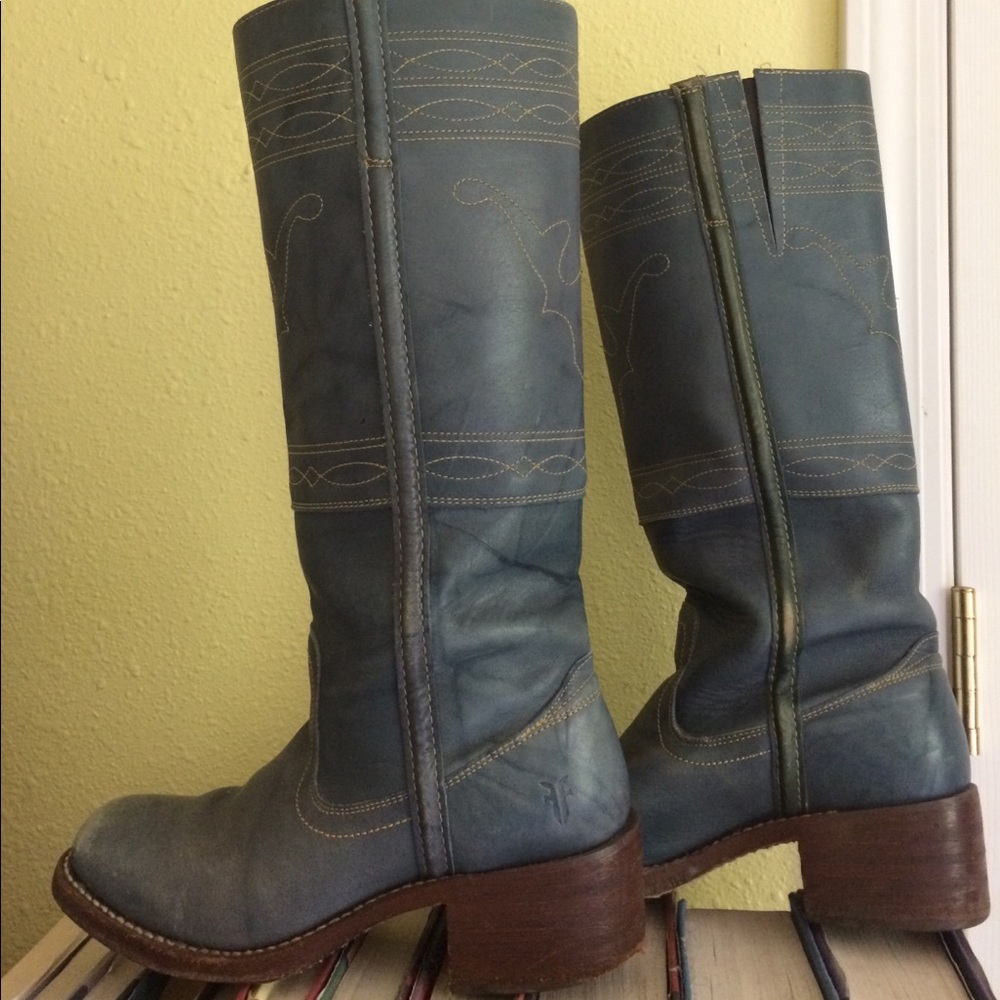 Vintage turquoise Frye stitched campus boots