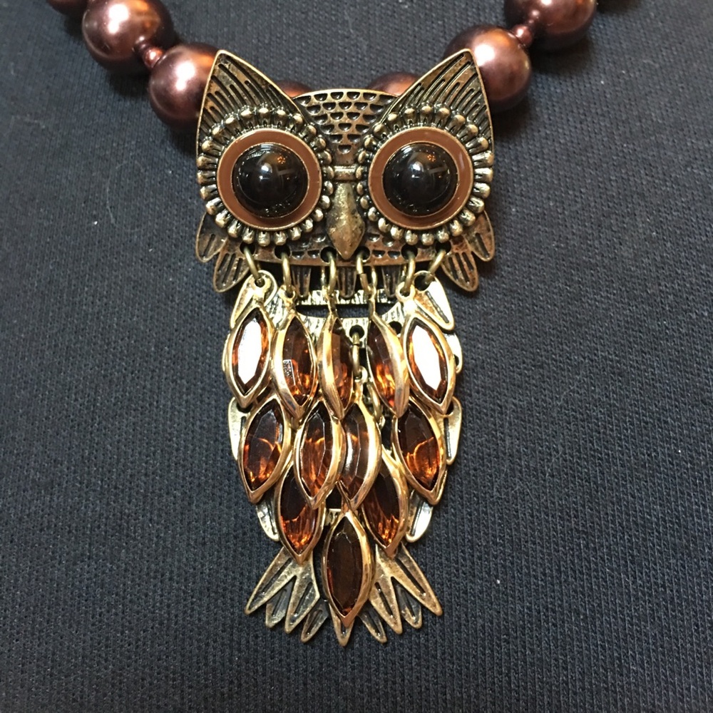 Owl Brooch and Pendant Amber stones Antique Gold - Picture 2 of 4