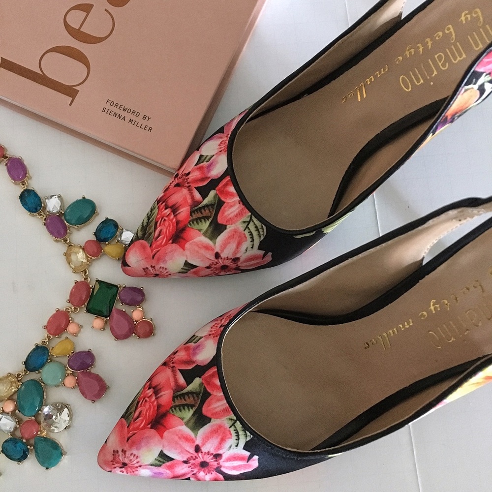 Floral pointy toe sling back shoe heels pink 6.5