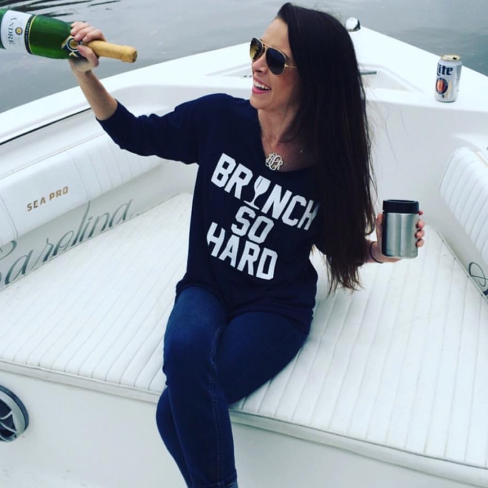 Brunch so hard off shoulder top