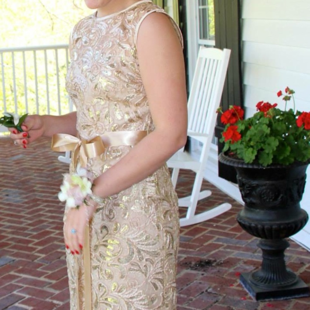 Gold long prom dress- worn once
