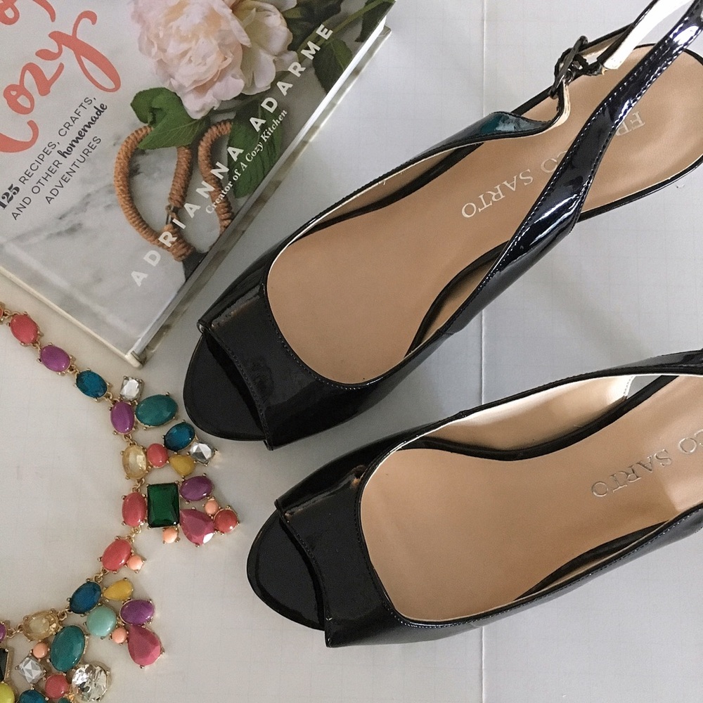 Franco Sarto open toe sling back black shoe 6.5