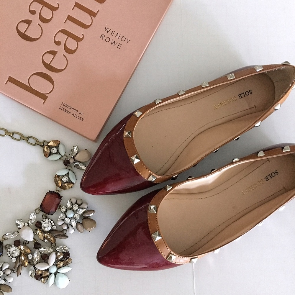 Sole Society pointy toe red flats stud details 6.5