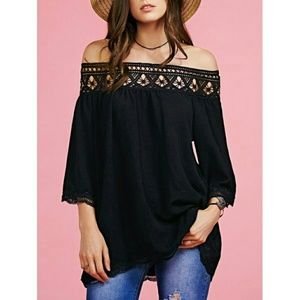Black, off the shoulder, loose top