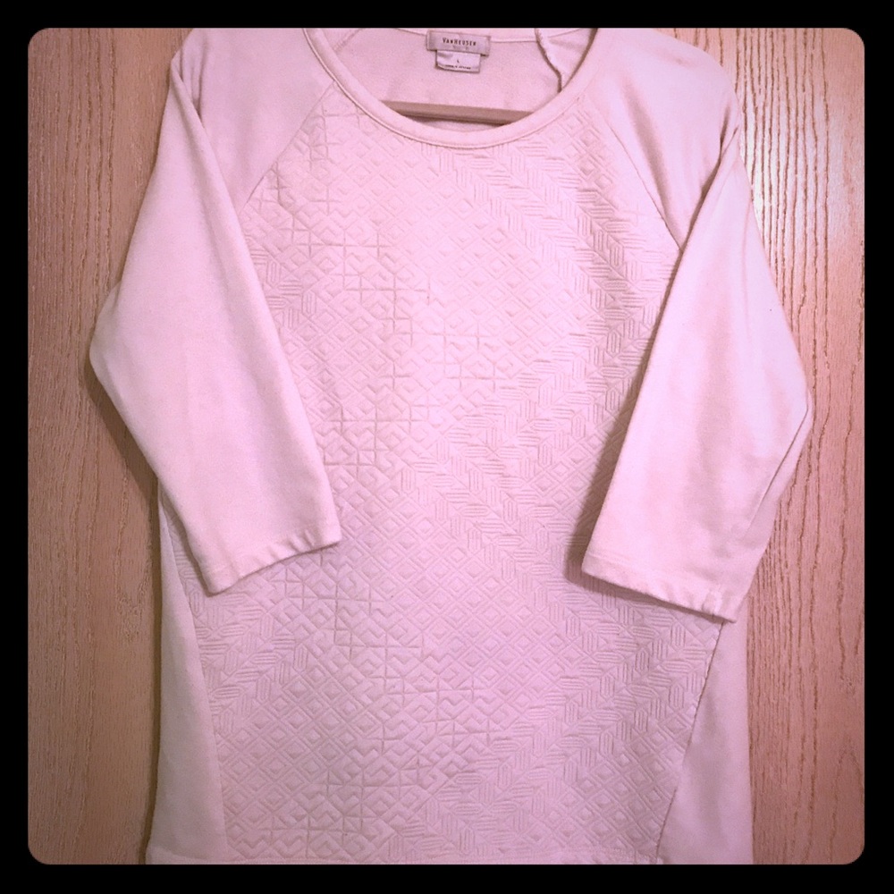 Van Huesen White Quilted 3/4 Sleeve Top