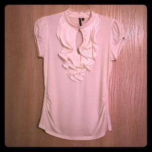 NWOT White Ruffled Keyhole Blouse