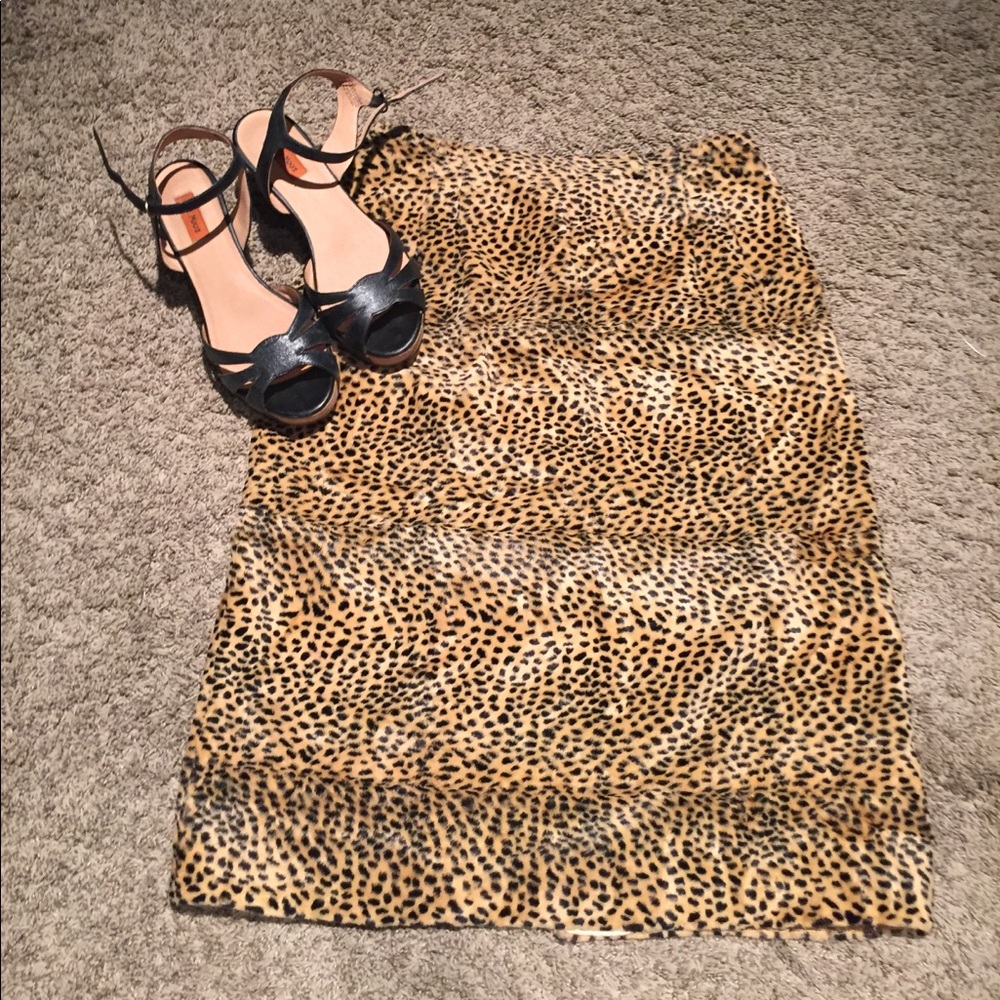 Sexy vintage Faux fir leopard print pencil skirt