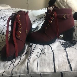 Wine red heeled booties