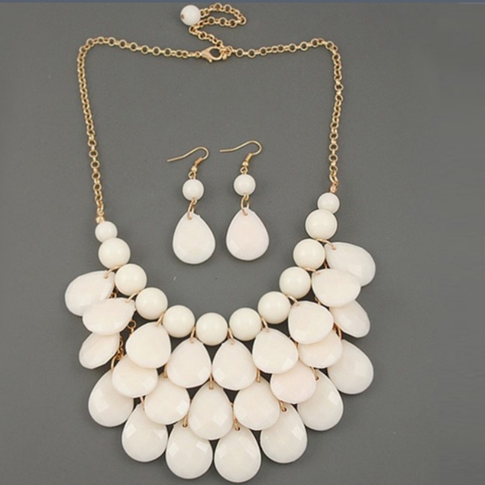White Beaded Necklace and Earring set