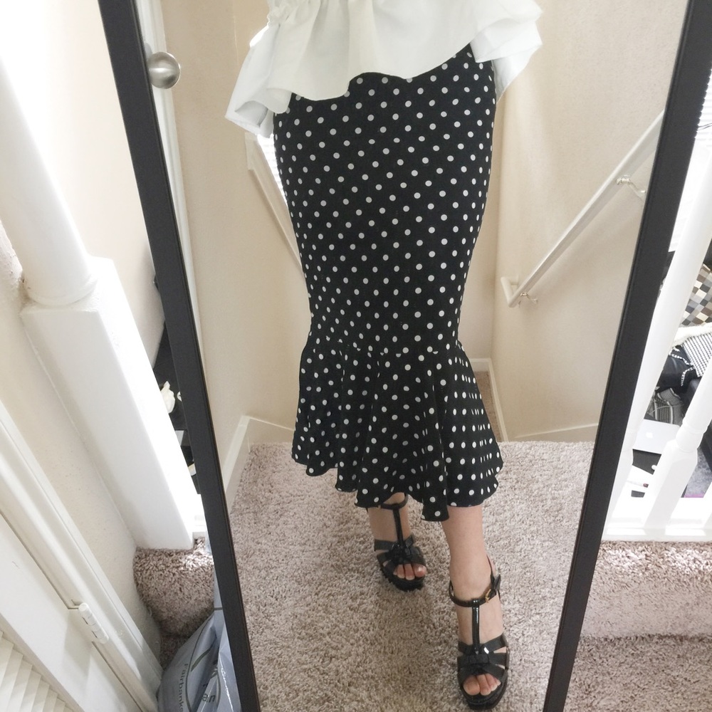 Dots print high waist pencil skirt