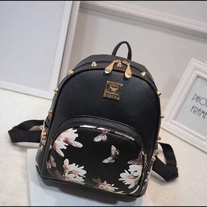 Studded Black Floral Backpack