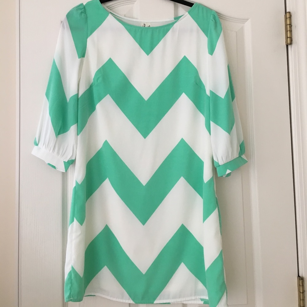 Mint Green and White Chevron Shift Dress