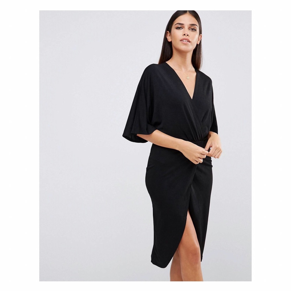 New✨Wrap Front Crepe Kimono Detail Dress