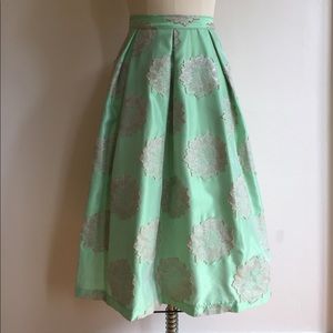 Topshop mint green sparkle pleated skirt / size 6
