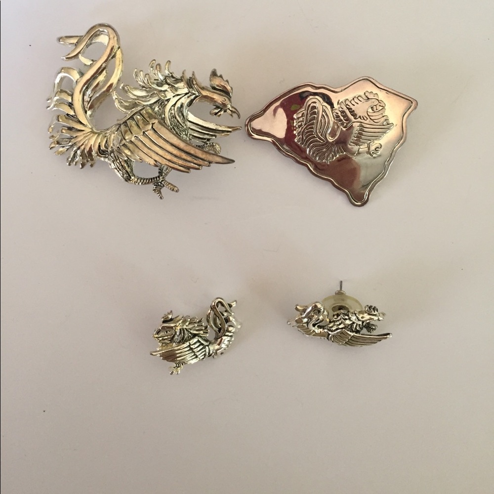 Sterling silver gamecock jewelry set
