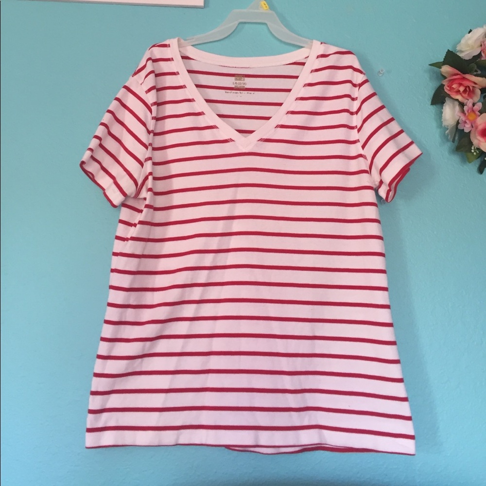 Striped, short sleeve, v-neck