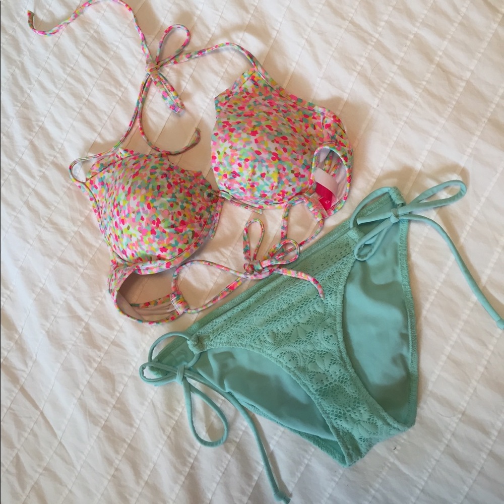 VS PINK Confetti bikini top & crochet bottoms