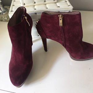 Burgundy suede Vince Camuto heel studded bootie