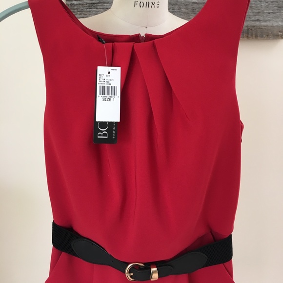 BCX Red Color Block Mixed Media Dress - Picture 3 of 5