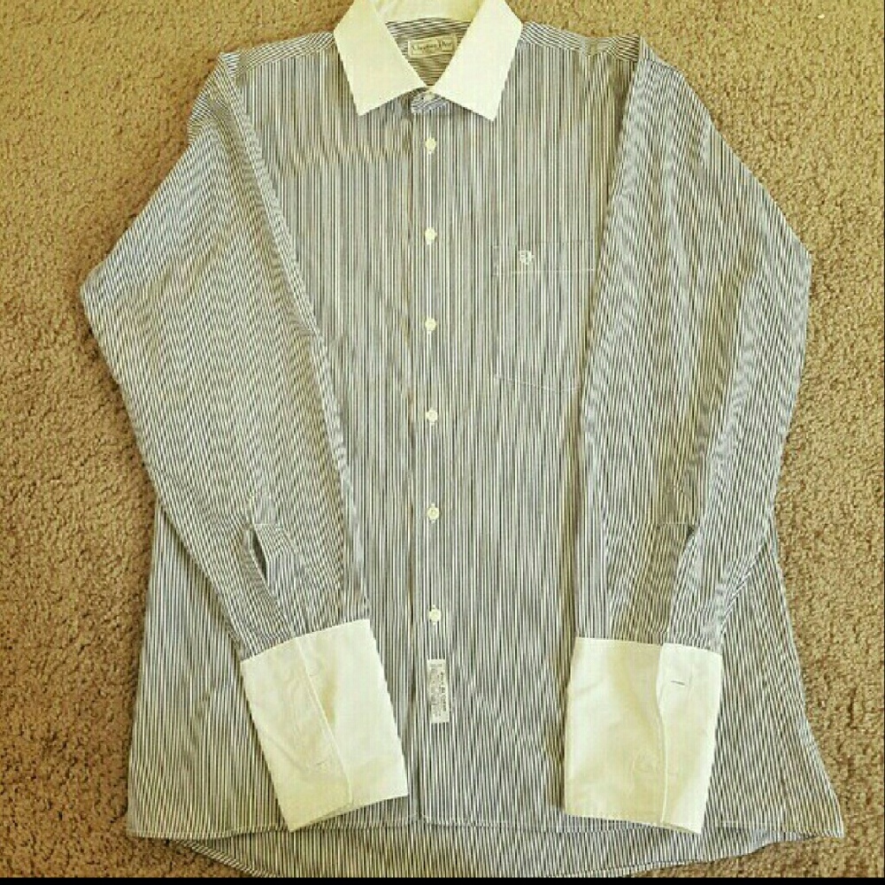 Christian Dior Blue Pinstripe Button Down Size L