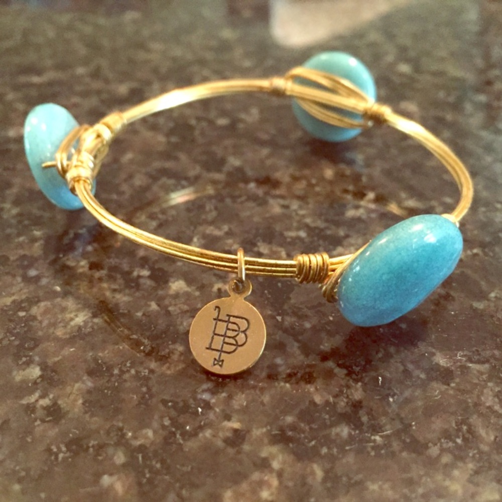 Bourbon & Boweties Bangle Bracelet Teal Gold