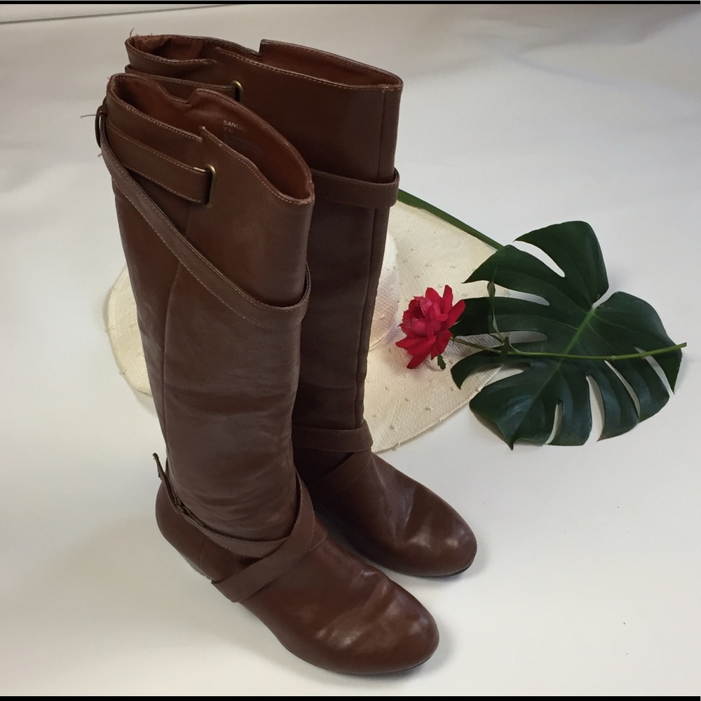 Rampage Knee length brown tan boots sz 7