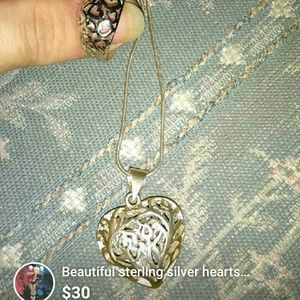 Beautiful sterling silver hearts set ring/necklace