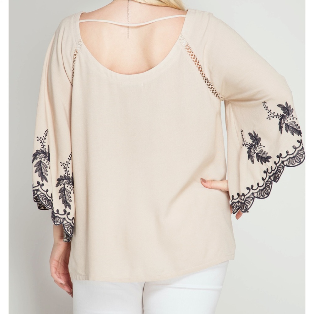 Cream Tunic/Blouse With Detail Bell Sleeve