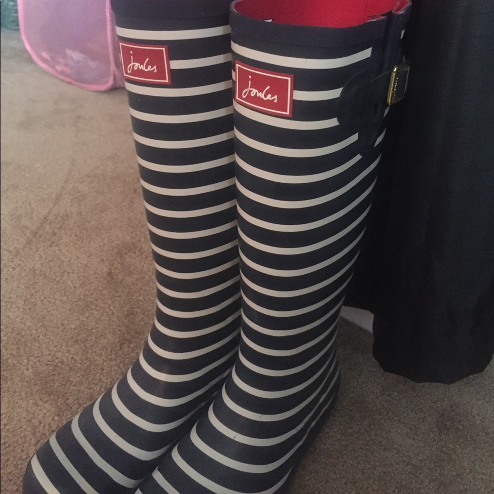 Blue and red striped RAIN BOOTS