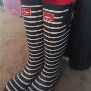 Blue and red striped RAIN BOOTS