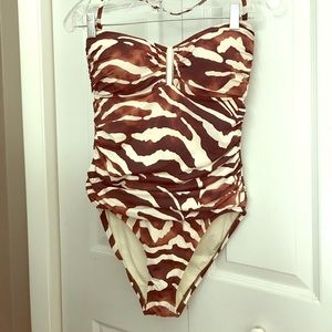 LA BLANCA One Piece Swim Suit (Brown/Cream) Sz 8