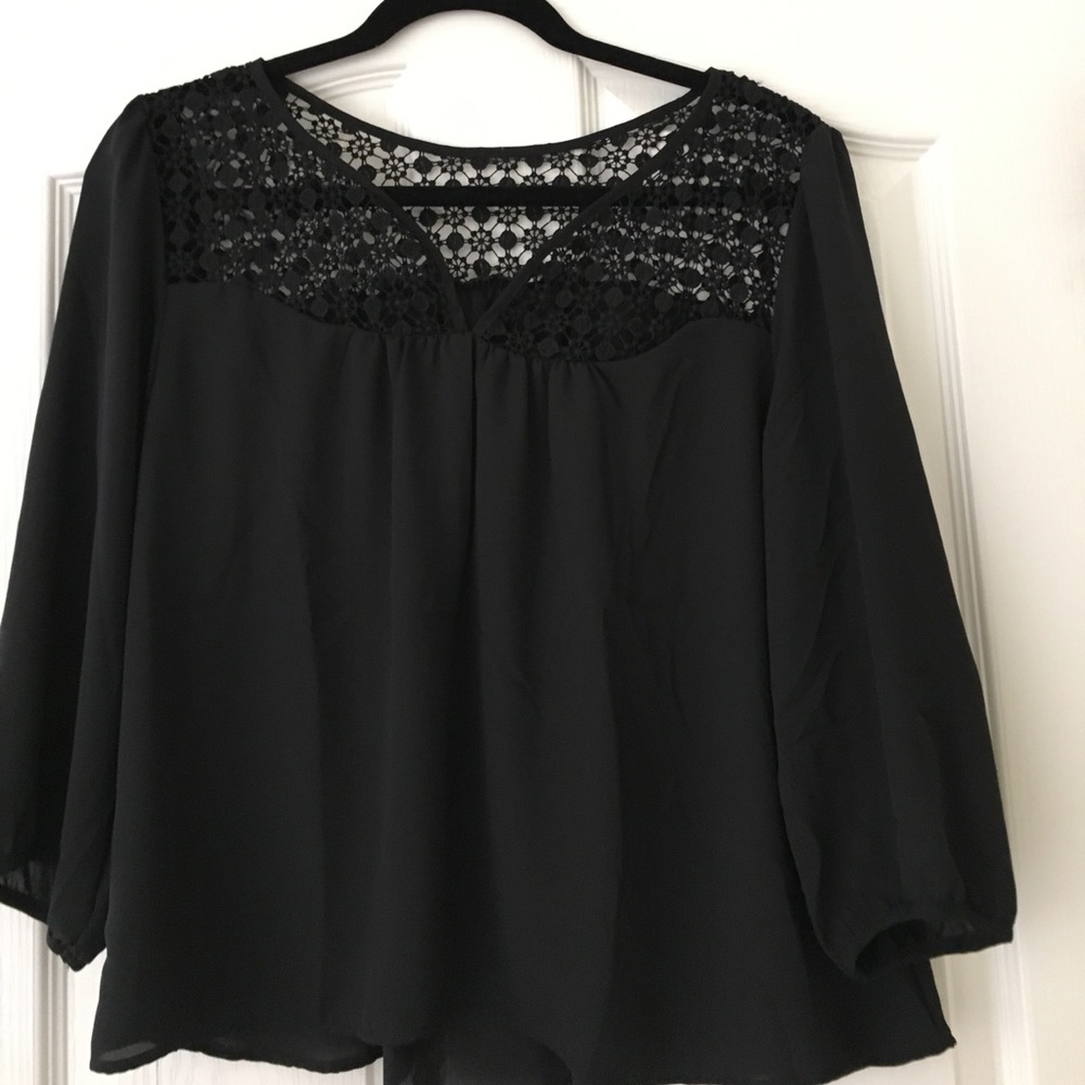 Black Chiffon Top with crochet details