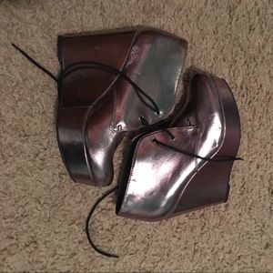 Metallic Pink Wedge Lace Up Booties