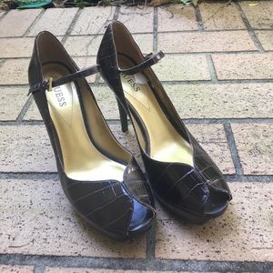 Brown alligator high heels