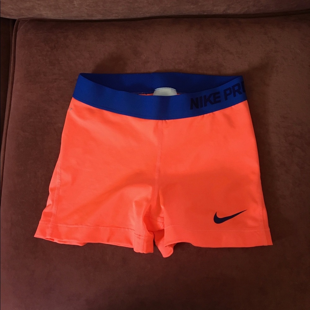 Nike Pro spandex shorts orange/blue