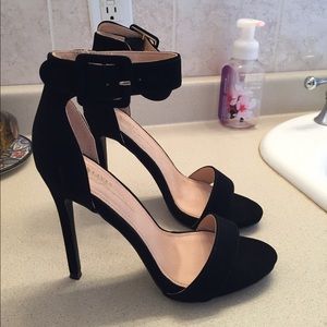 Black Suede Basic Ankle Strap High Heels