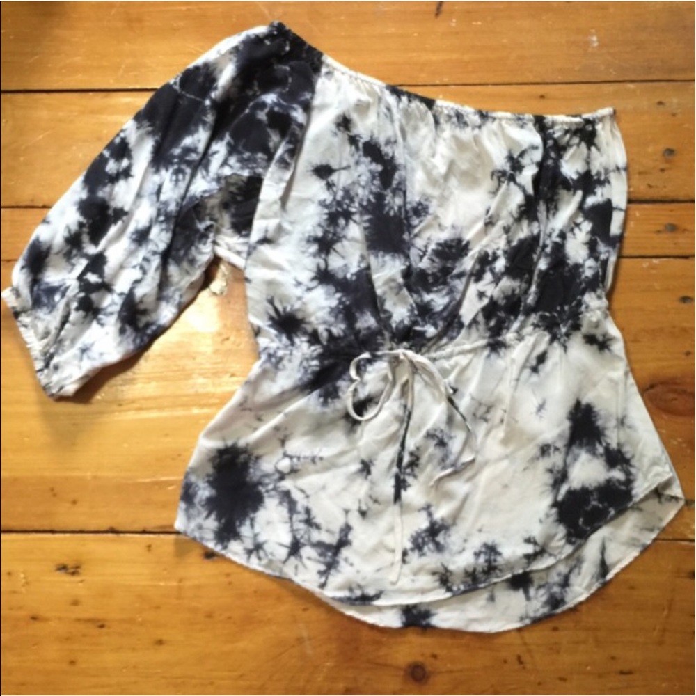 Rebecca Taylor silk printed one shoulder blouse
