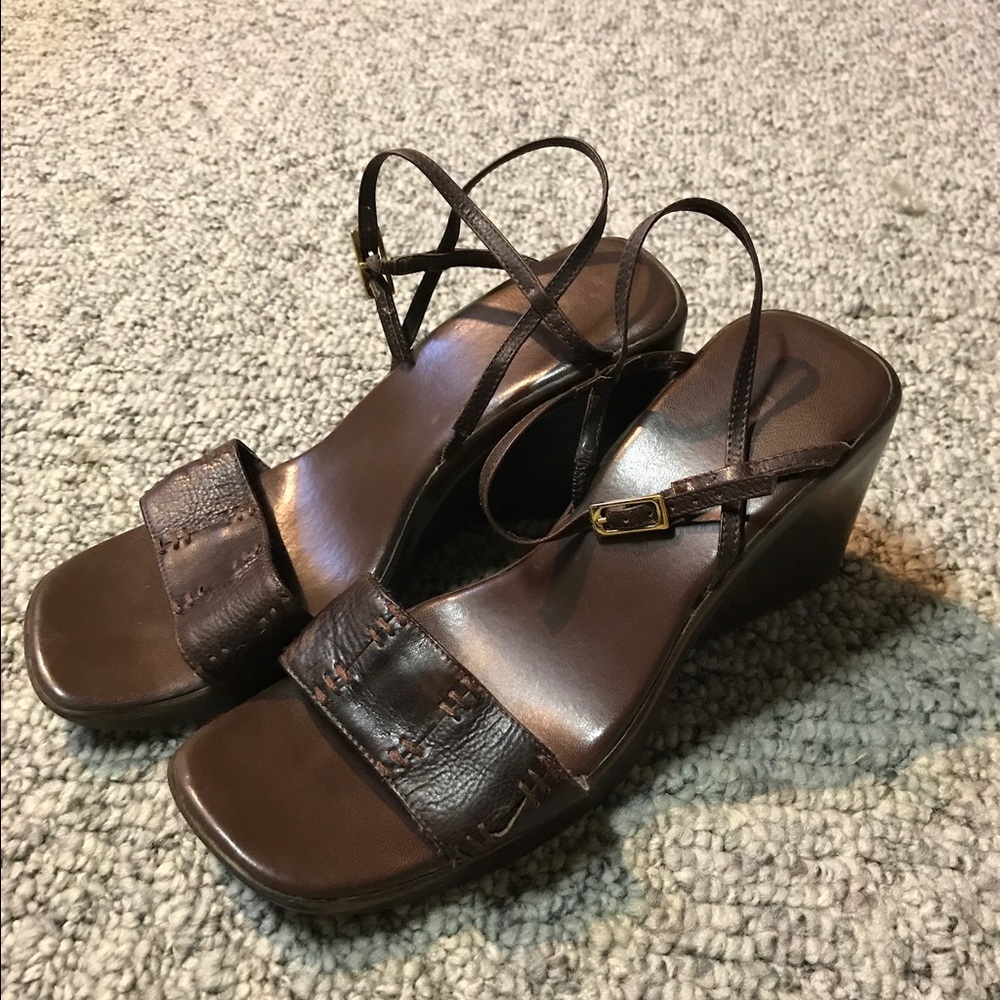Brown wedge sandals