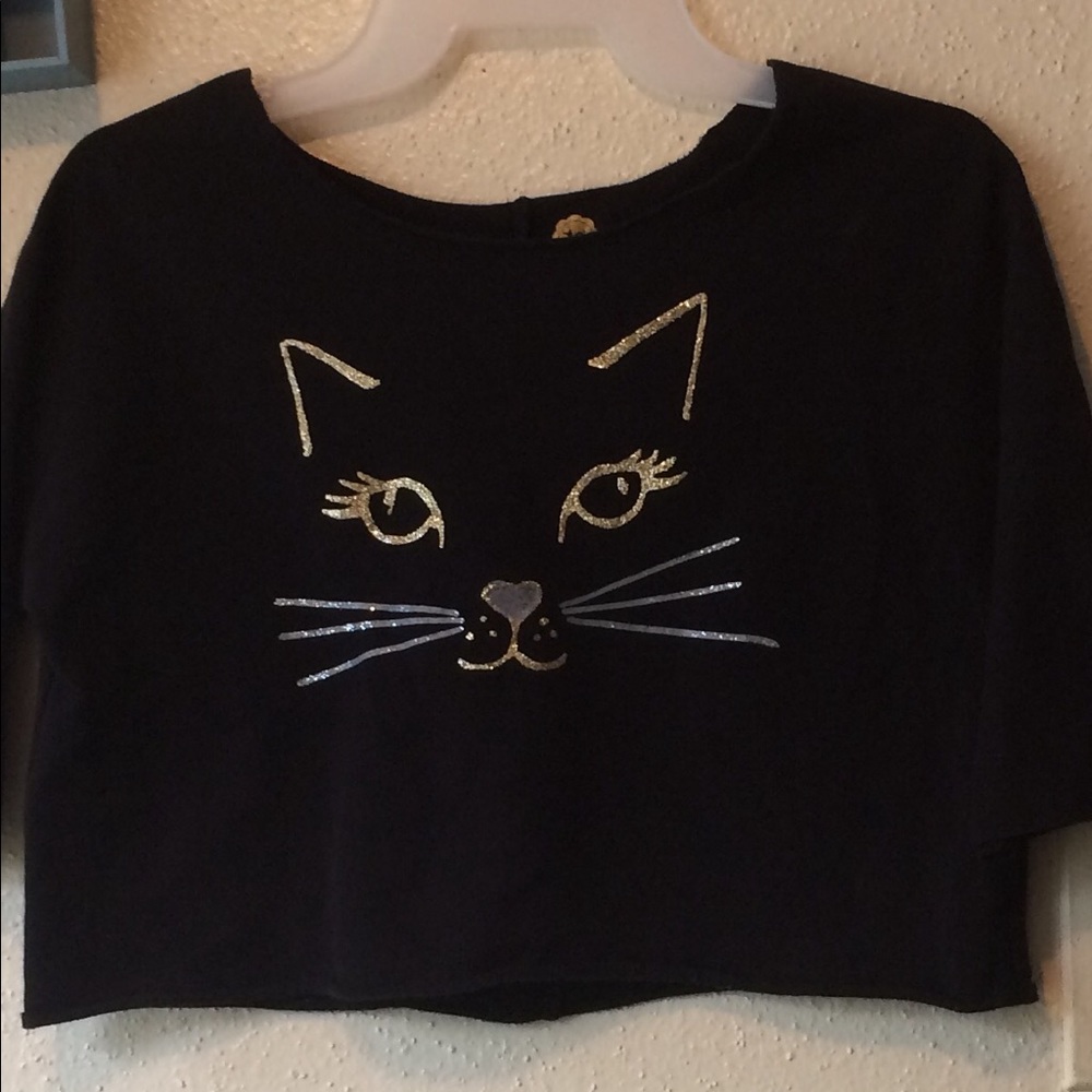 Girls Black Cat Crop Top