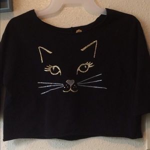 Girls Black Cat Crop Top