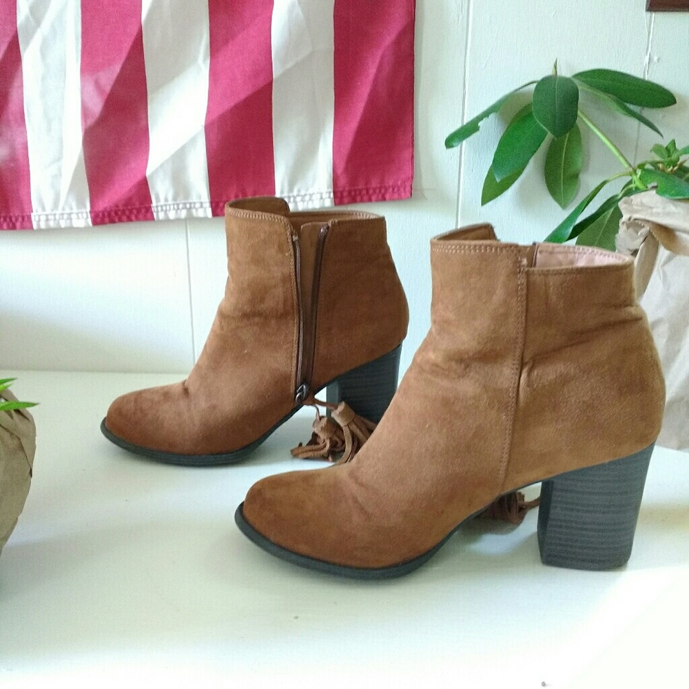 Suede block heel booties